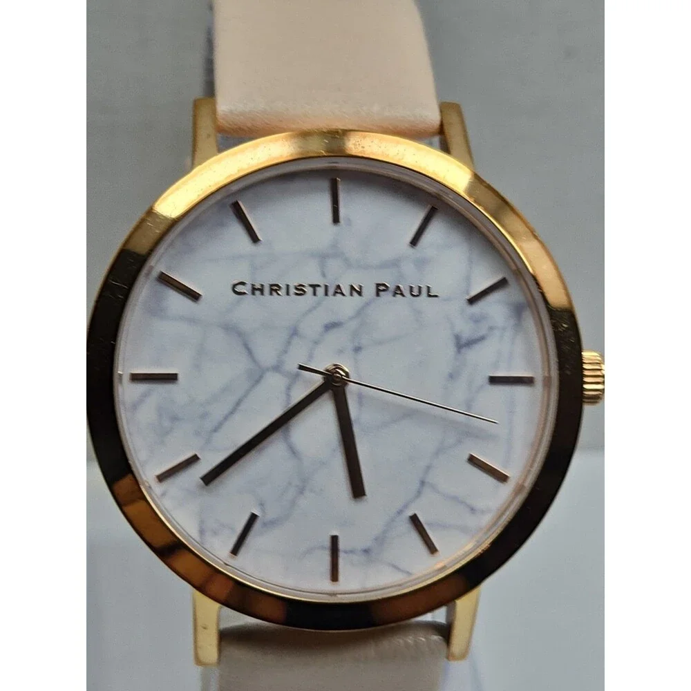 Christian Paul Whitehaven MWR4303 Marble Rose Gold 43mm Quartz Watch New Battery
